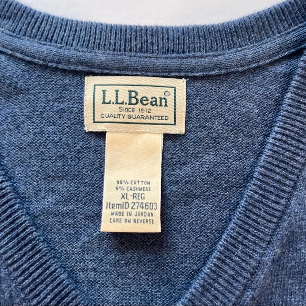 LL Bean Blue V Neck Cotton Cashmere Pullover Sweater XL‎